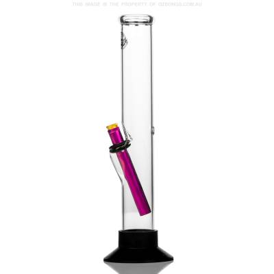 glass straight tube bong with metal stem and rubber base