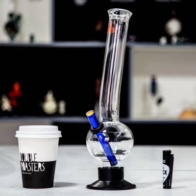 Large Agung glass bongs in Aussie style with metal stem and brass cone piece.