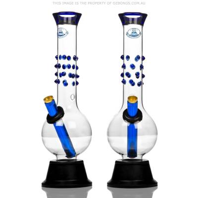 agung bubble bong with blue glass accents and a blue metal stem