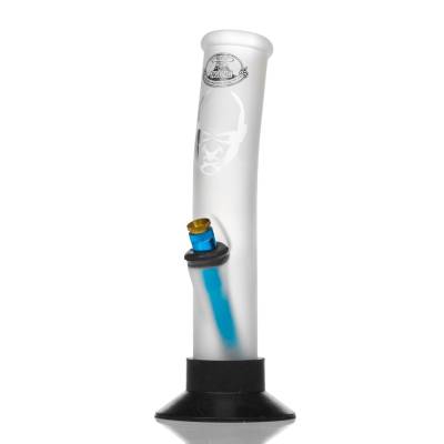 frosted glass bong with a metal stem and cone