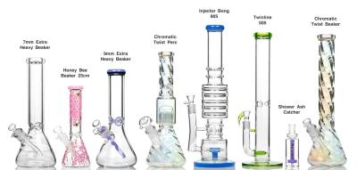 Glass beaker bongs size comparison.