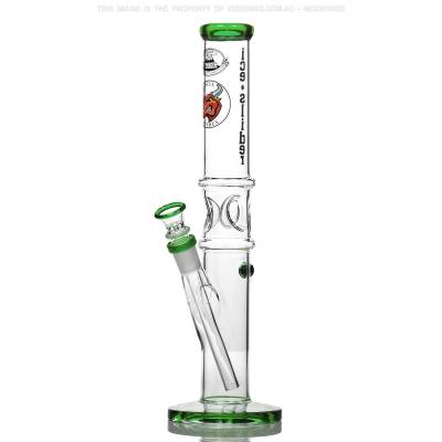 green glass accents on a glass straight tube from aussie bong company agung bongs
