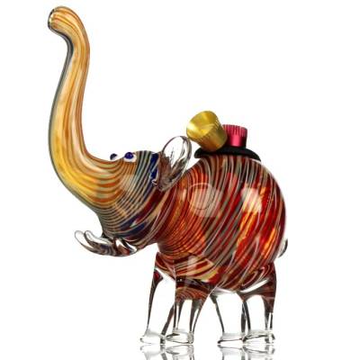 Heady glass pipe in the shape of an elephant featuring fumed glass and made by agung bongs