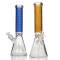 Cheap glass beaker bongs with coloured accents.