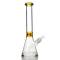 Glass beaker bongs with down stem and cone piece.